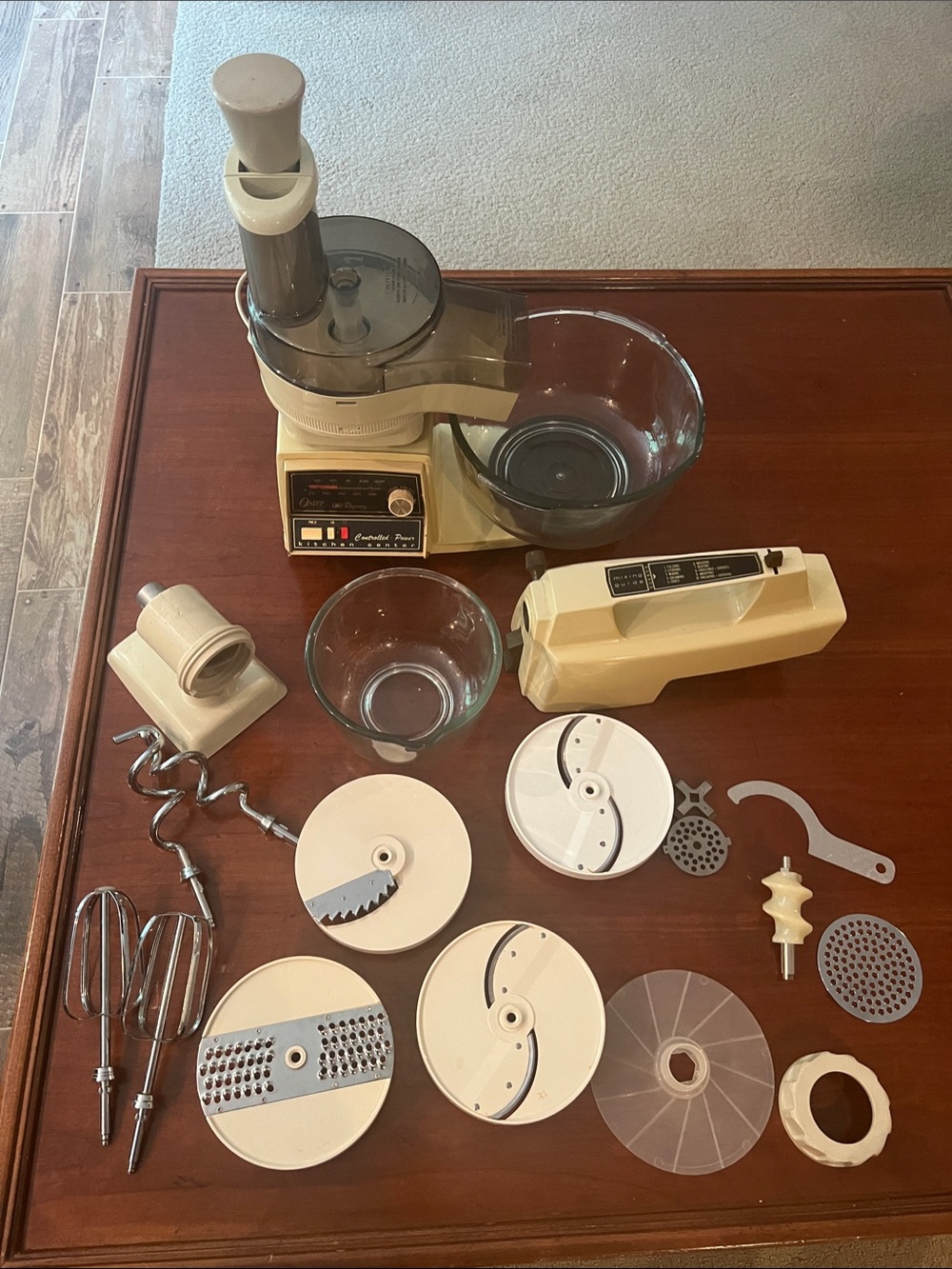 Vintage Oster Cream and Clear Food Processor with Attachments